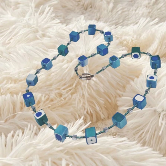 .🌲10/$20.  Blue Squares Necklace - Picture 5 of 5